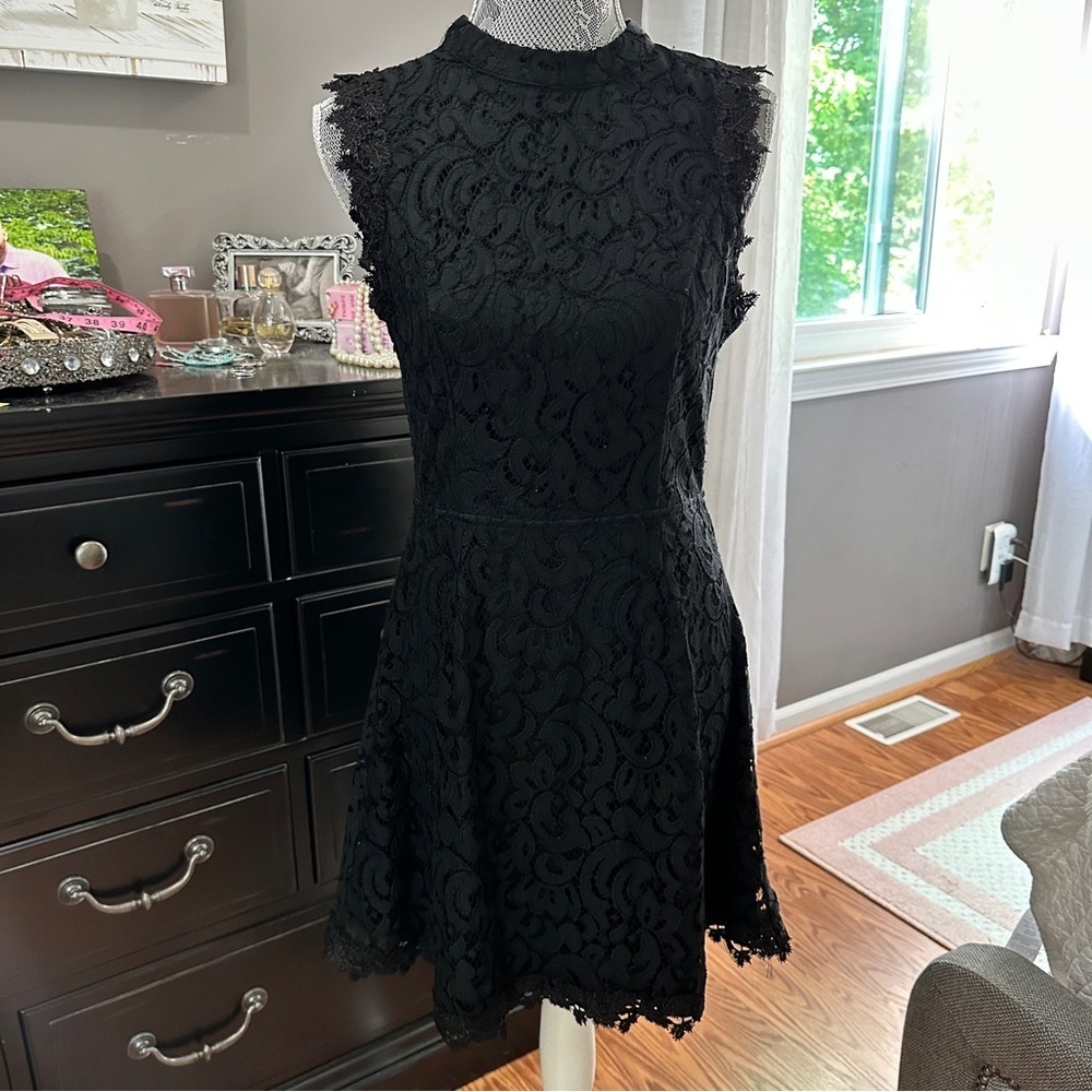 Francesca’s Black Lace Sleeveless Fit & Flare Dress Mini Dress Size Large - Picture 2 of 14
